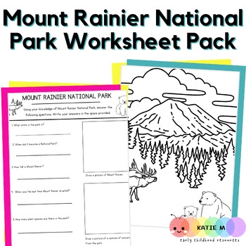 Mount Rainier National Park Worksheet Pack Questions Coloring