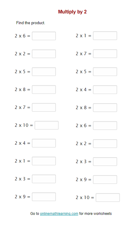 Multiply By 2 Worksheet printable Online Answers Worksheets Library