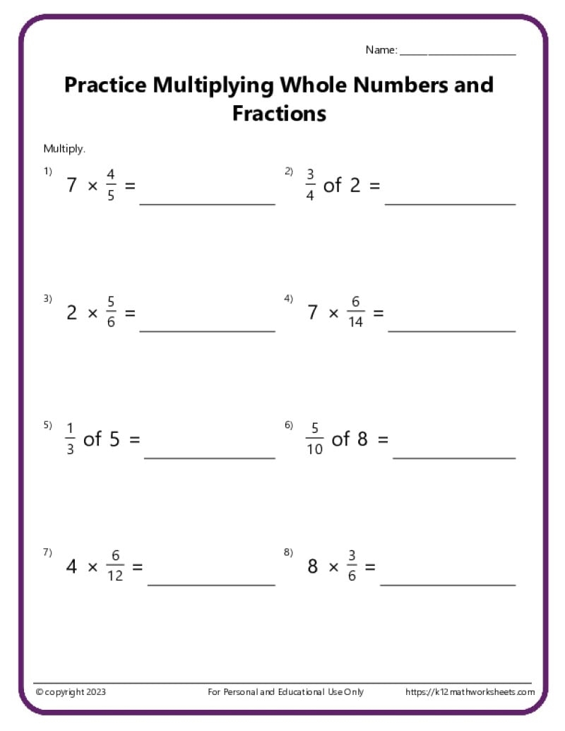 Multiply Fractions With Whole Numbers