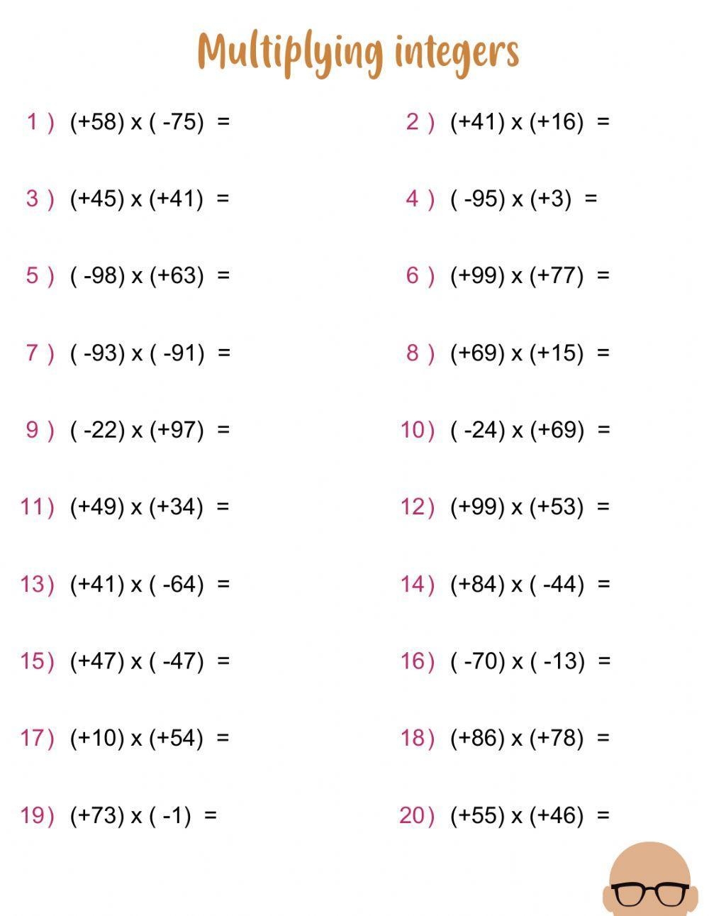 Multiplying And Dividing Integers Worksheet Live Worksheets 