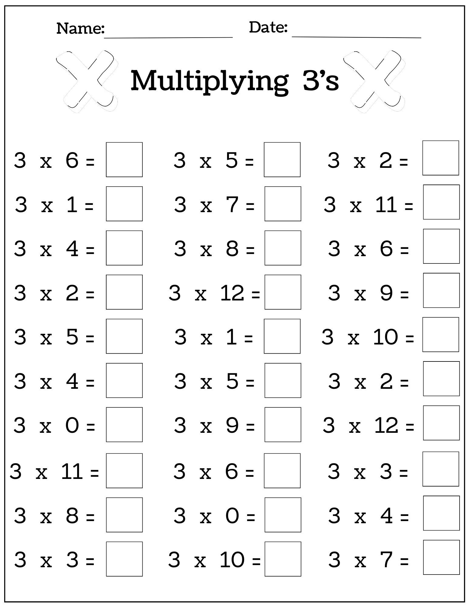 Multiplying By 3 Worksheets Free Printable Worksheets Library