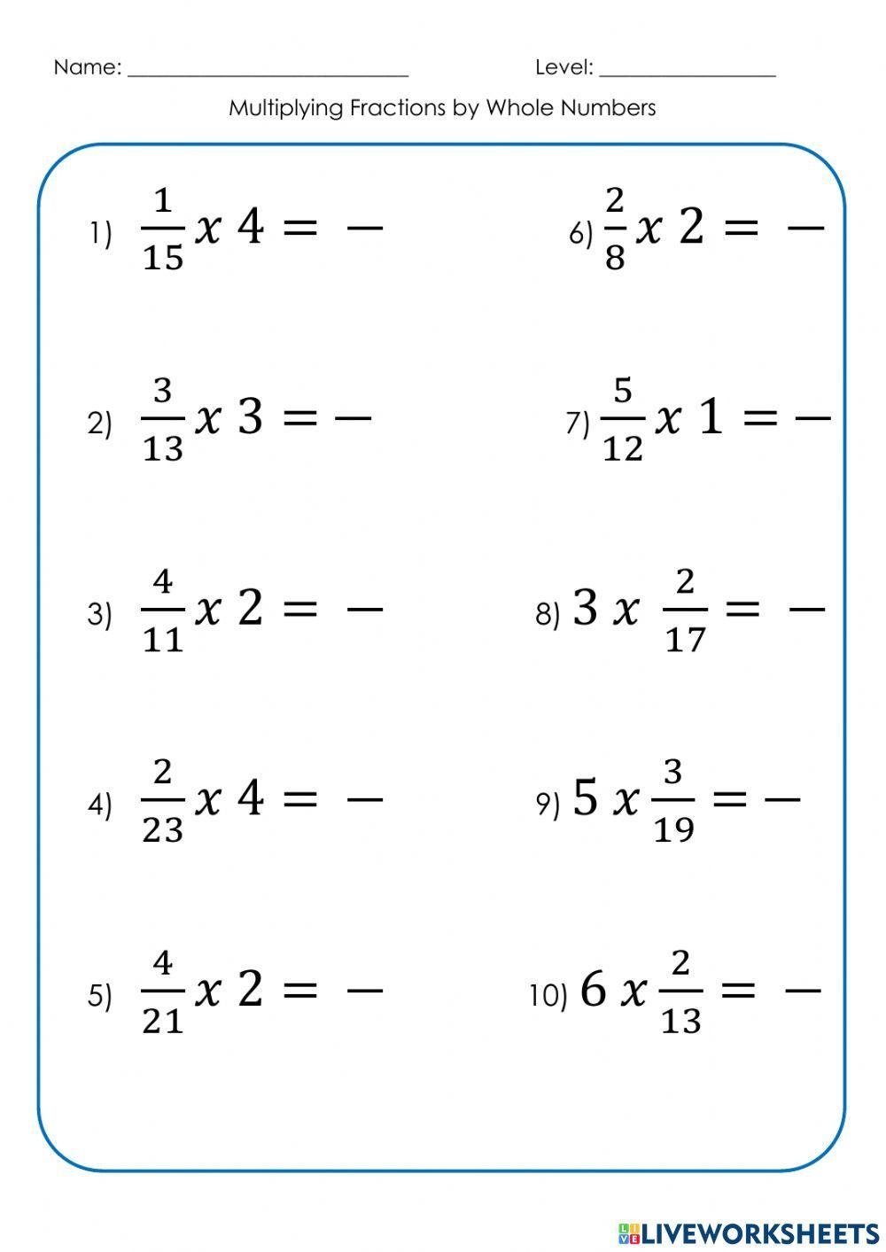 Multiplying Fractions Whole Numbers Worksheet Download Worksheets 