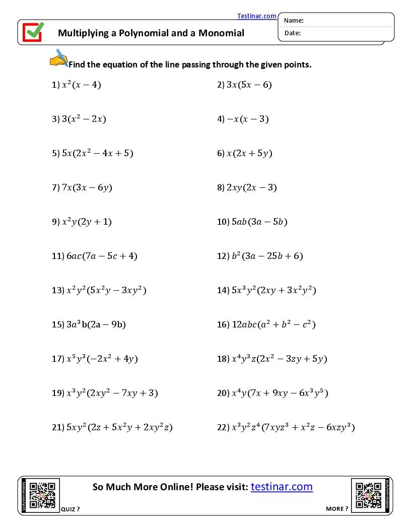 Multiplying Polynomials Worksheet