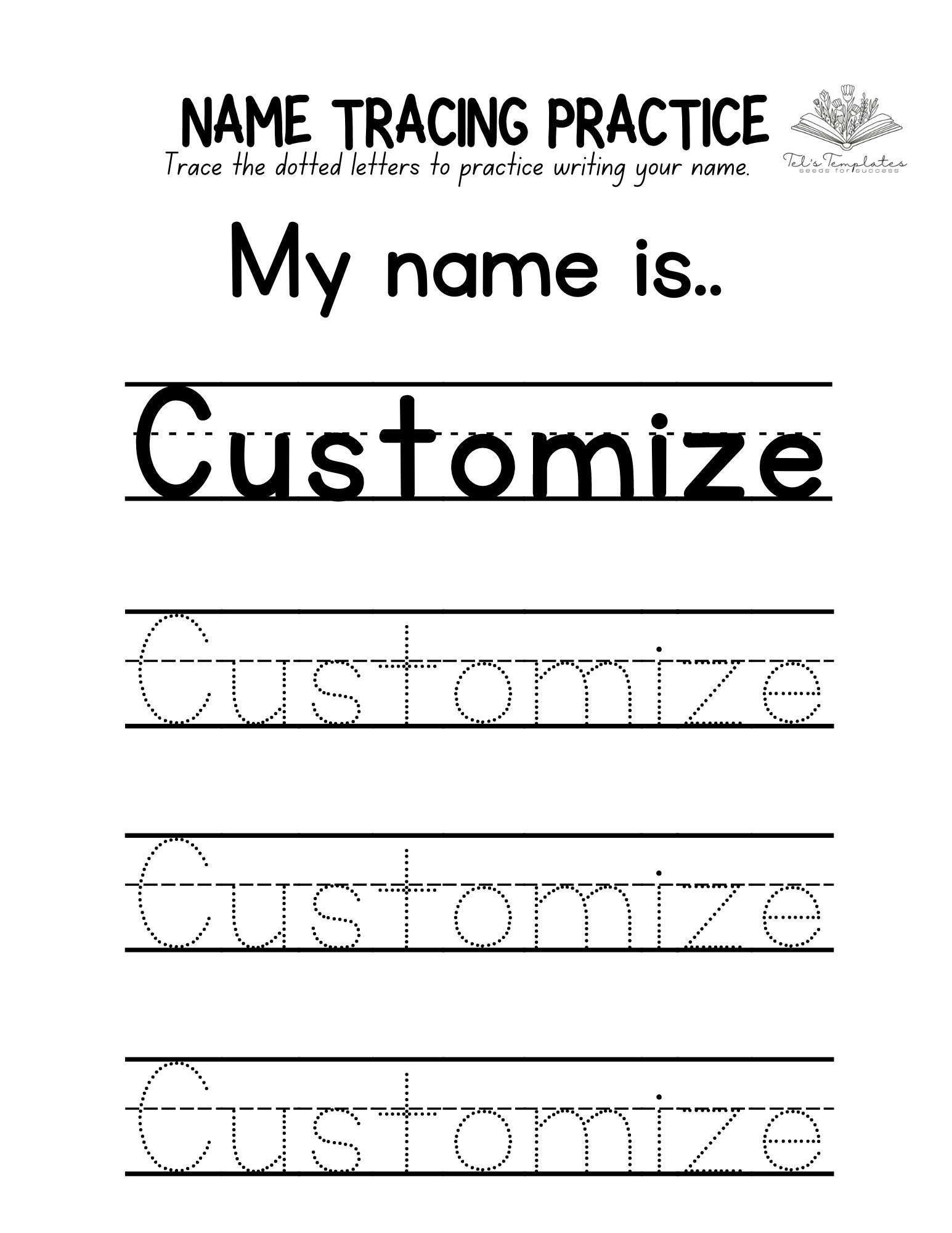 Name Tracing Handwriting Preschool TK Kindergarten Early 