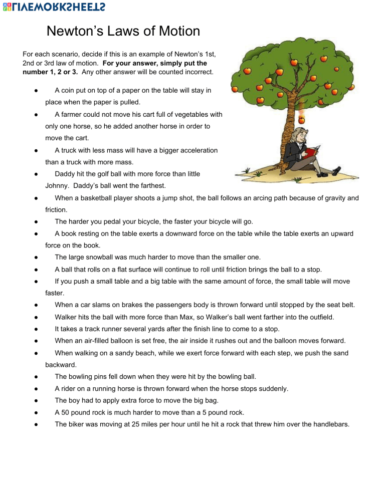 Newton 39 s Laws Of Motion Worksheet
