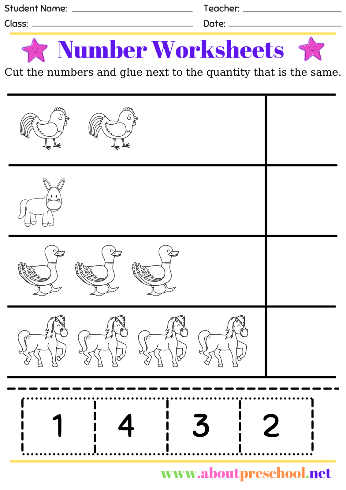 Number Worksheets For Kindergarten About Preschool