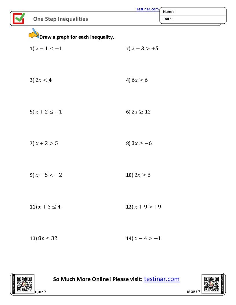 One Step Inequalities Worksheets