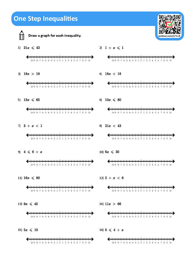 One Step Inequalities Worksheets