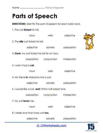 Parts Of Speech Worksheets 15 Worksheets Worksheets Library
