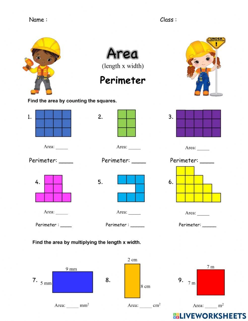 Perimeter And Area Grade 3 Online Exercise For Live Worksheets 