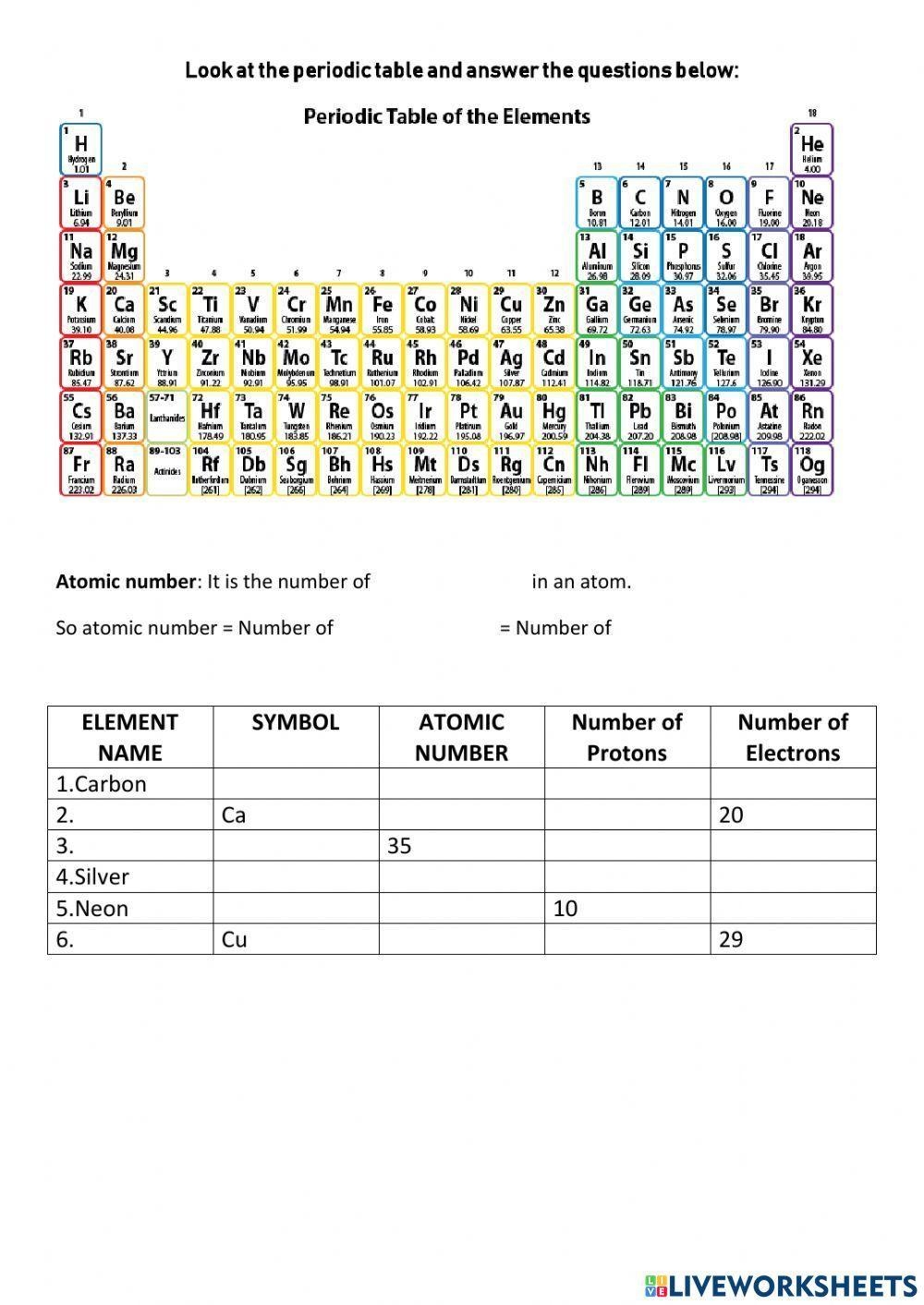 Periodic Table Basics Online Exercise For Live Worksheets 