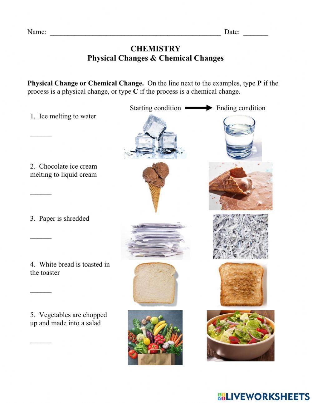 Physical Chemical Changes Worksheet Worksheets Library