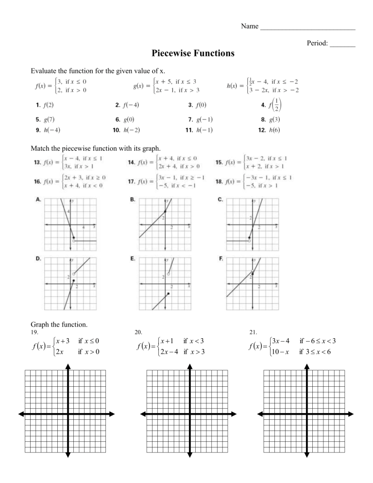 Piecewise Functions Worksheet Graphing Evaluation