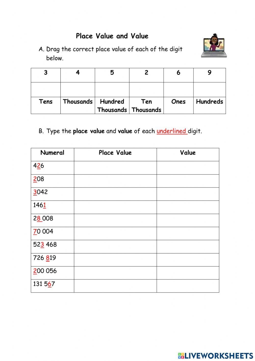 Place Value And Value Online Worksheet Live Worksheets Worksheets
