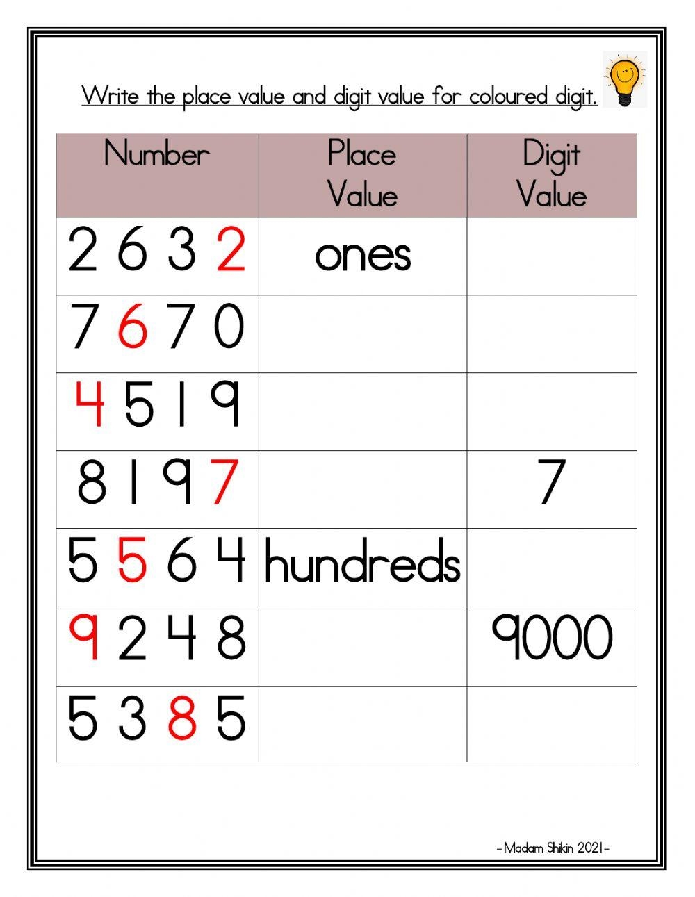 Place Value Digit Value Worksheet Live Worksheets Worksheets Library