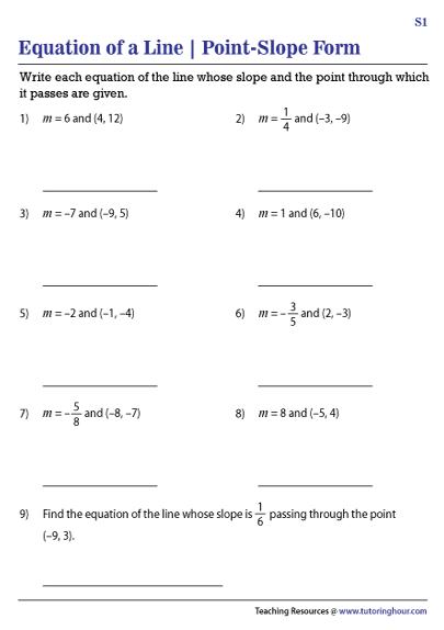 Point Slope Equation Of A Line Worksheets Worksheets Library