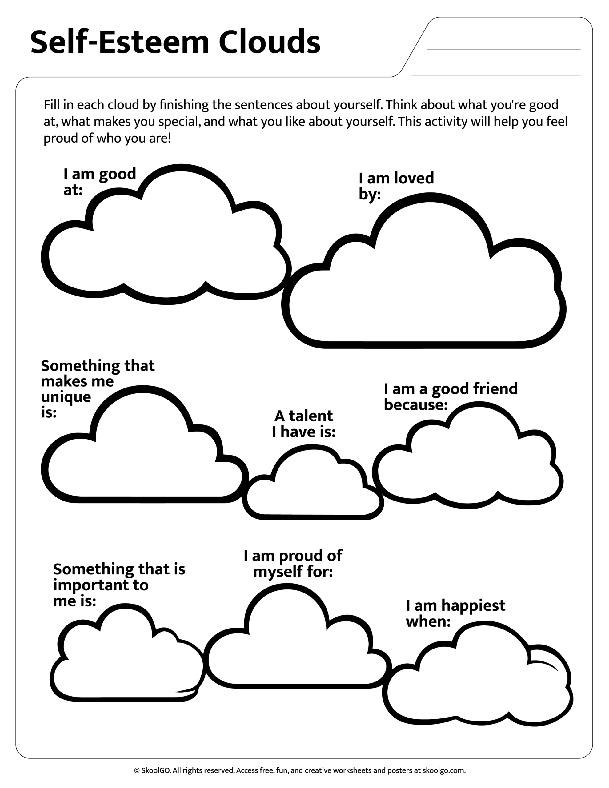 Positive Self Esteem Worksheets