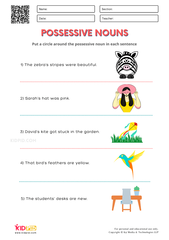 Possessive Nouns Printable Worksheets For Grade 1 Kidpid
