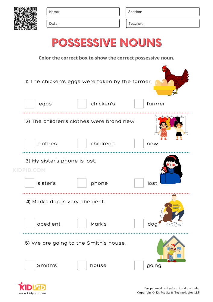 Possessive Nouns Printable Worksheets For Grade 1 Kidpid