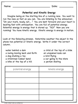Potential And Kinetic Energy Worksheet By Science And STEAM Team
