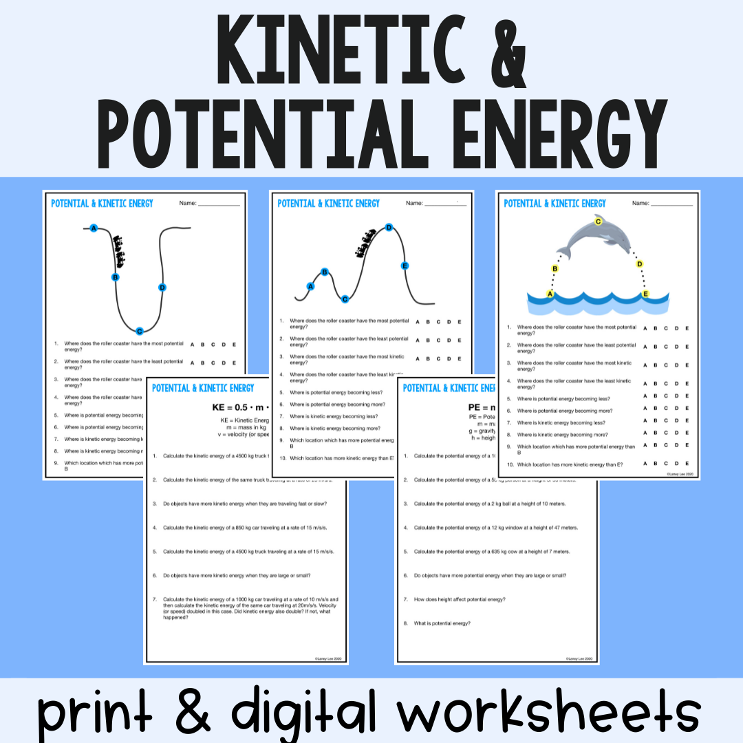 Potential And Kinetic Energy Worksheet For 9th 12th Grade 