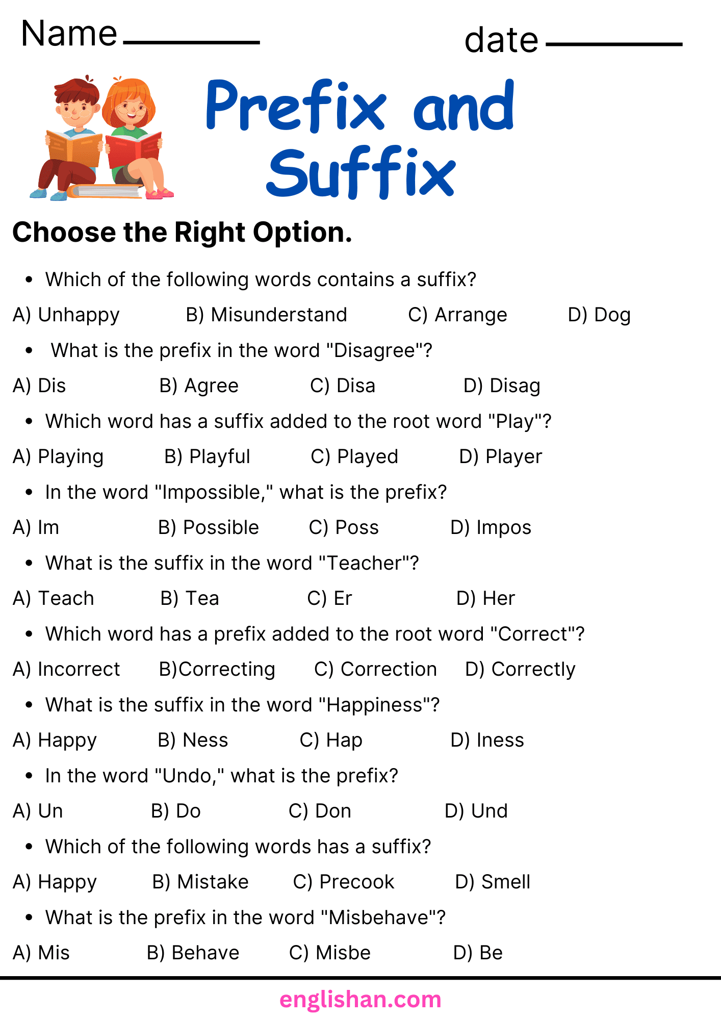 Prefix And Suffix Worksheets And Exercises Englishan