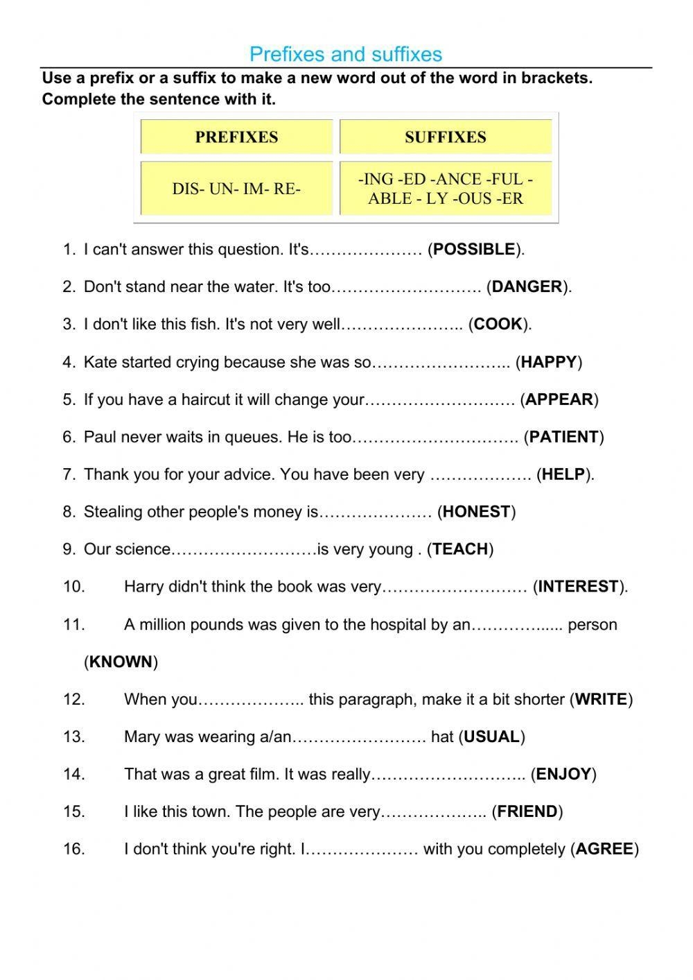Prefixes And Suffixes Live Worksheets Worksheets Library