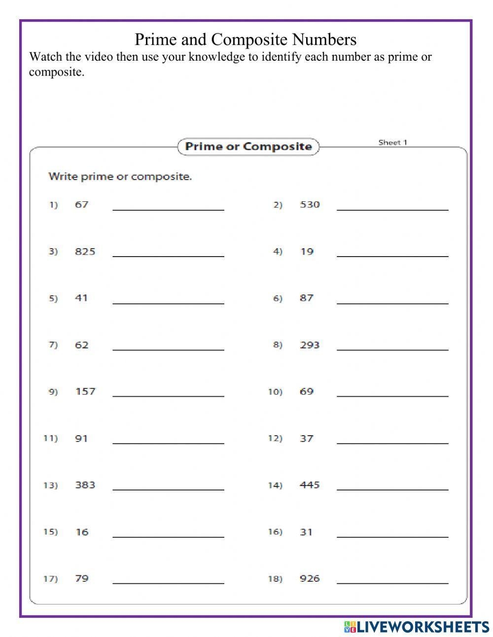 Prime And Composite Numbers Worksheet For Grades 4 And 5 Live 