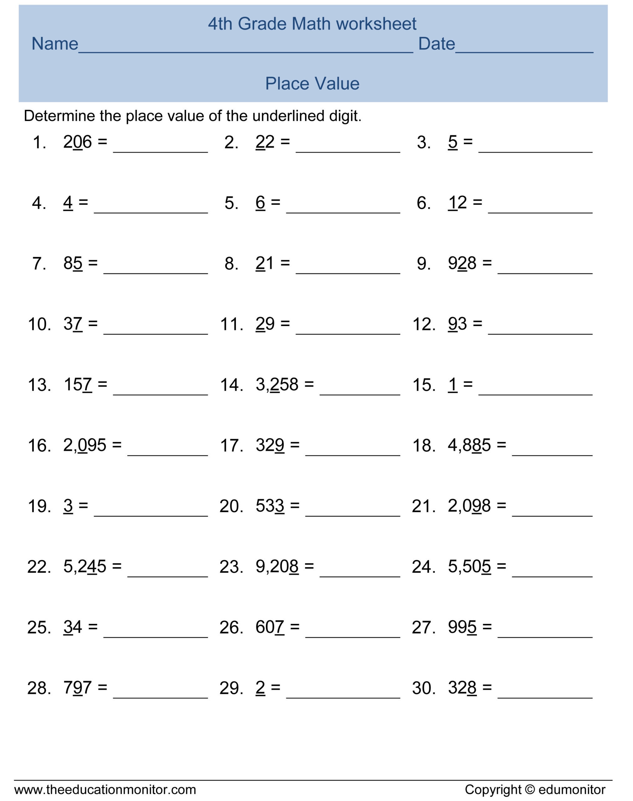 Printable 4th Grade Math Worksheets Printable Worksheets