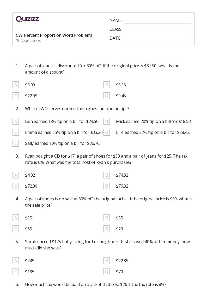 Printable 8th Grade Math Word Problem Worksheets Education 