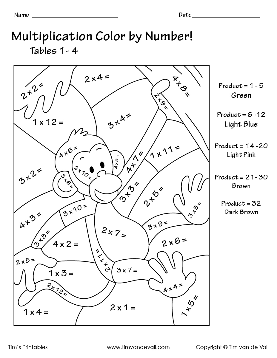 Printable Color By Number Multiplication Worksheets PDF Tim 39 s Printables