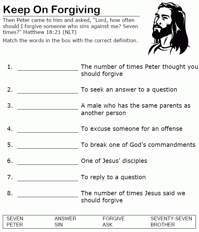 Printable Forgiveness Activity Sheets