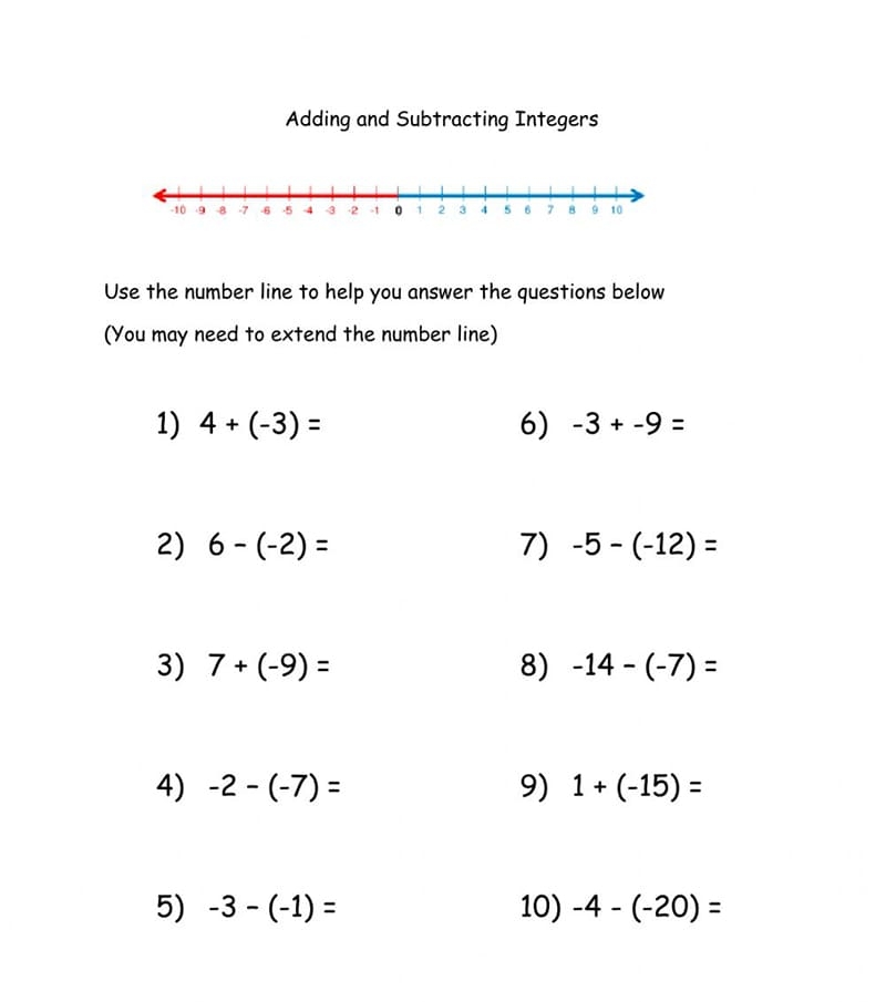 Printable Subtracting And Adding Integers Worksheet Free Download And 