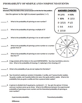 Probability Simple And Compound Events Self Checking By Teach Me I 39 m 