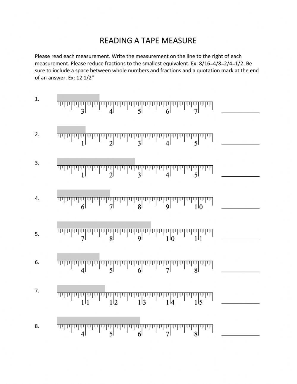 Reading A Tape Measure Worksheet Generator Worksheets Library
