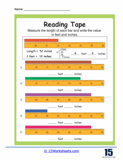 Reading Tape Measures Worksheets Measurement 15 Worksheets