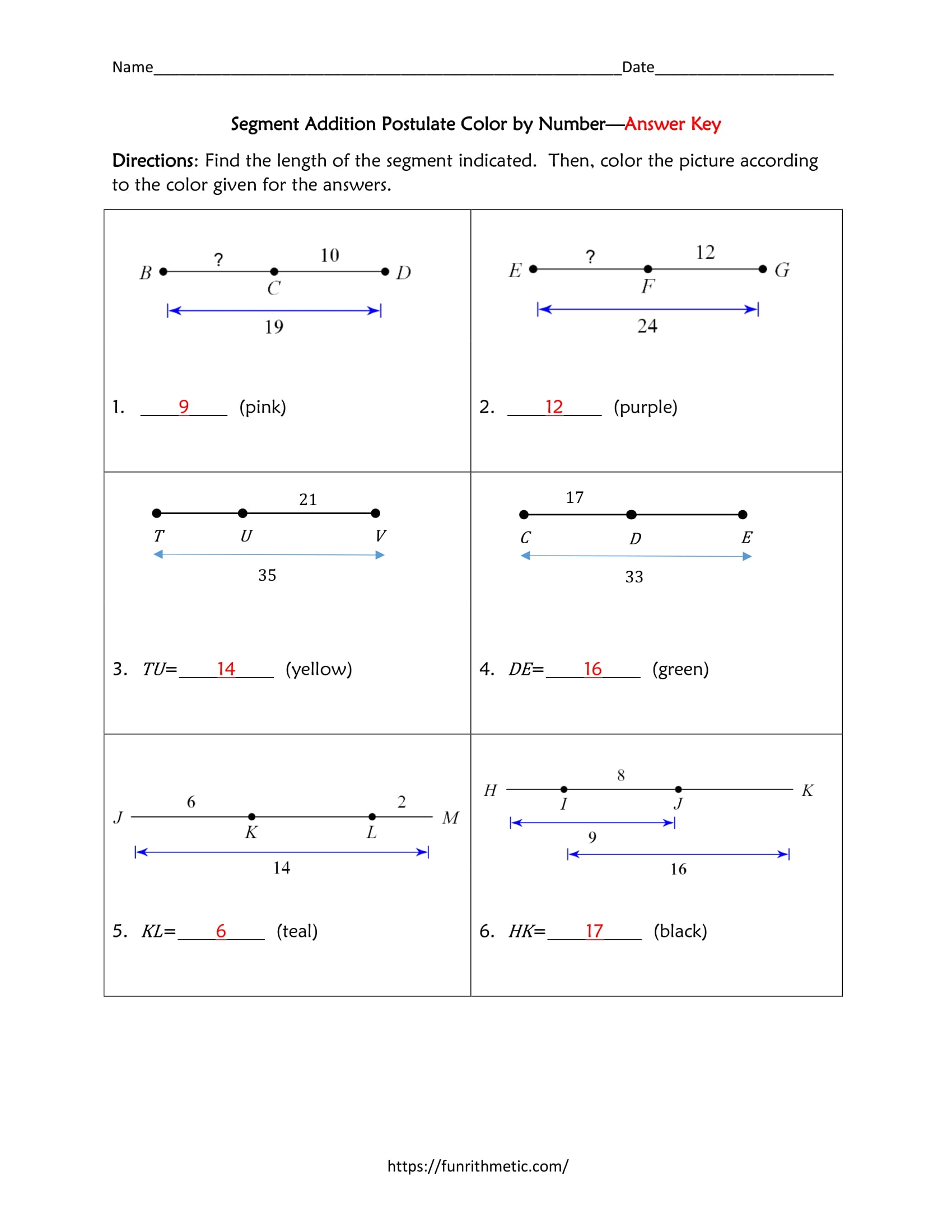 Segment Addition Postulate Worksheet