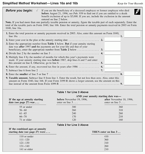 Simplified Method Worksheet Lines 16a And 16b