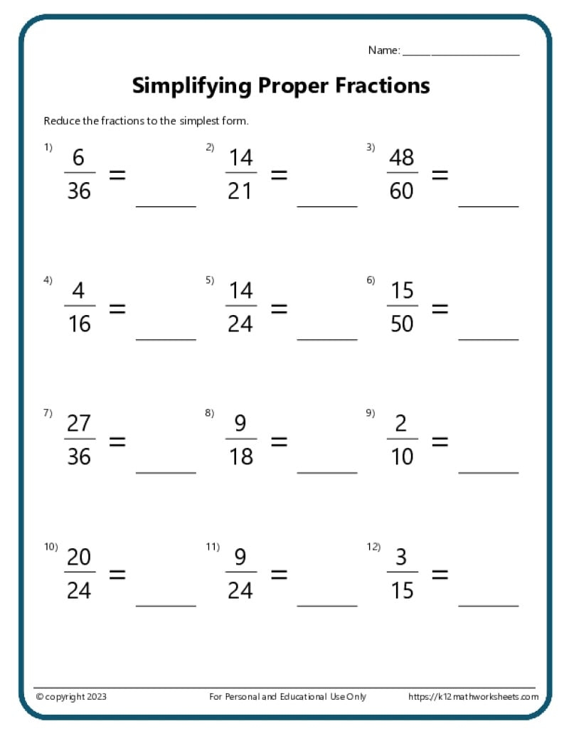 Simplifying Fractions Worksheets K12mathworksheets
