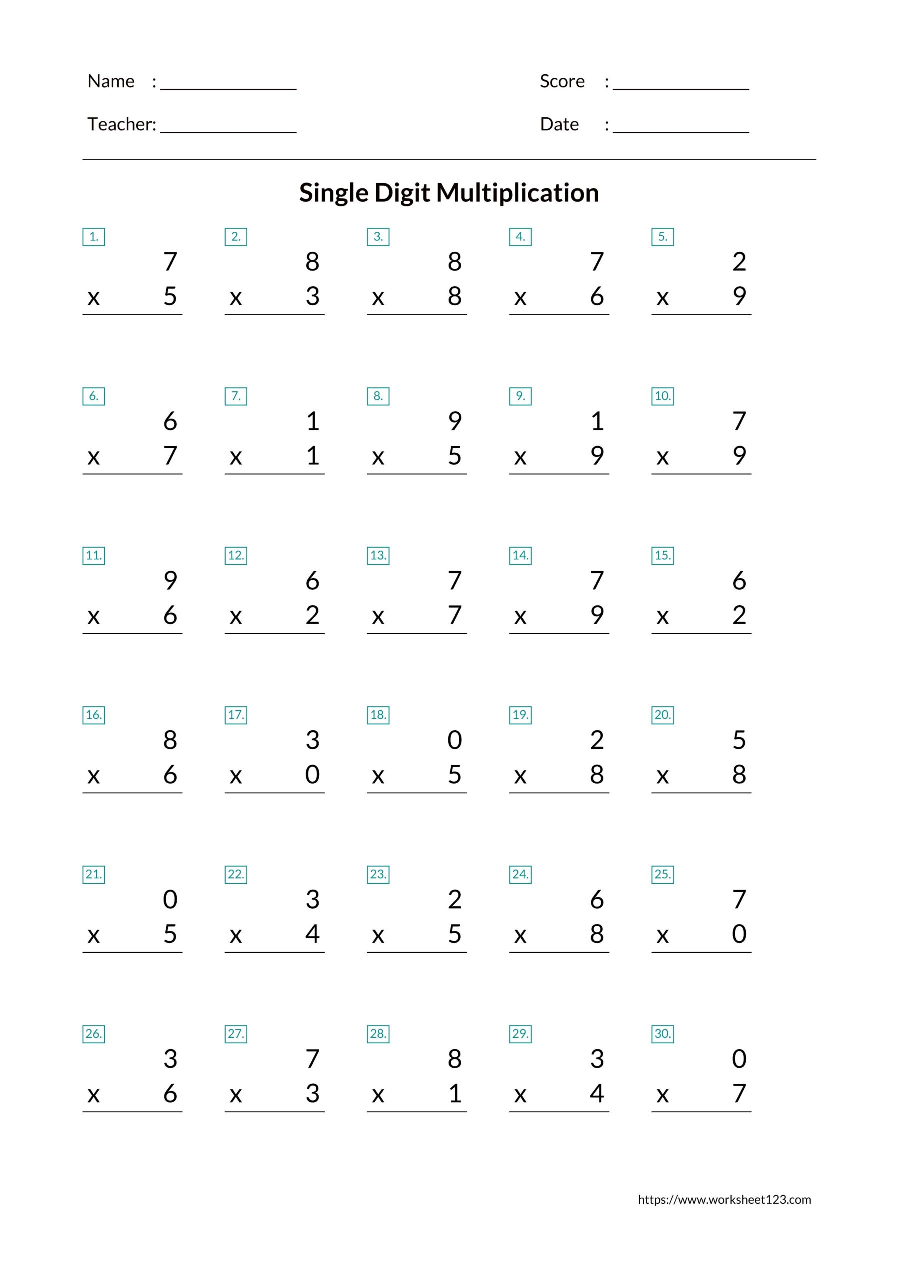 Single Digit Multiplication Worksheet Generator Free And Customizable