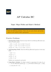 Slope Fields And Euler 39 s Method AP Calculus BC Free Worksheet 