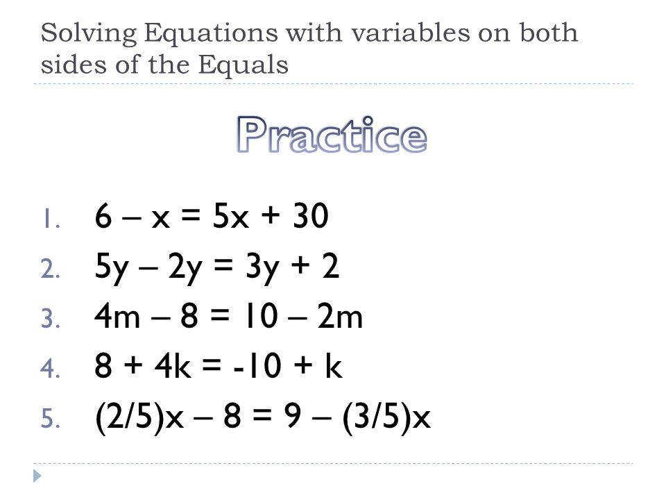 Solve Equations With Variables On Both Sides Worksheet Free 