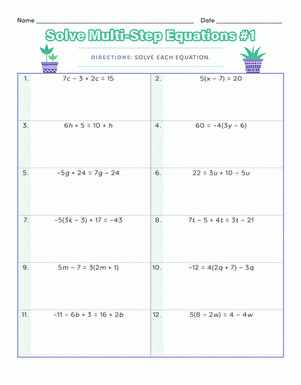 Solve Multi Step Equations 1 Interactive Worksheet Education 