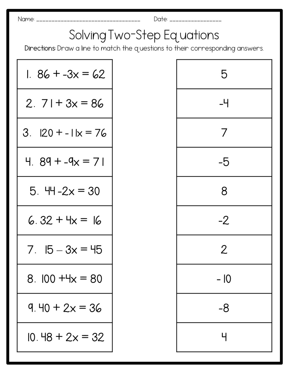 Solve Two Step Equations Print Digital Amped Up Learning