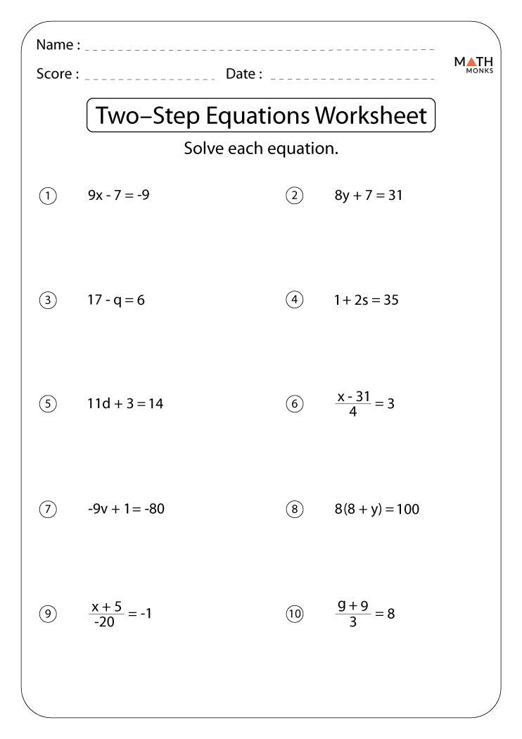 Solve Two Step Equations Worksheet Owhentheyanks
