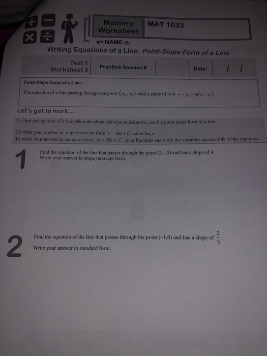 Solved Mastery MAT 1033 Worksheet MY NAME IS Writing Chegg