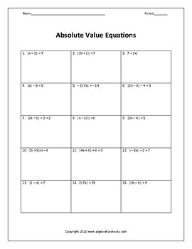 Solving Absolute Value Equations Worksheet By Algebra Funsheets TpT