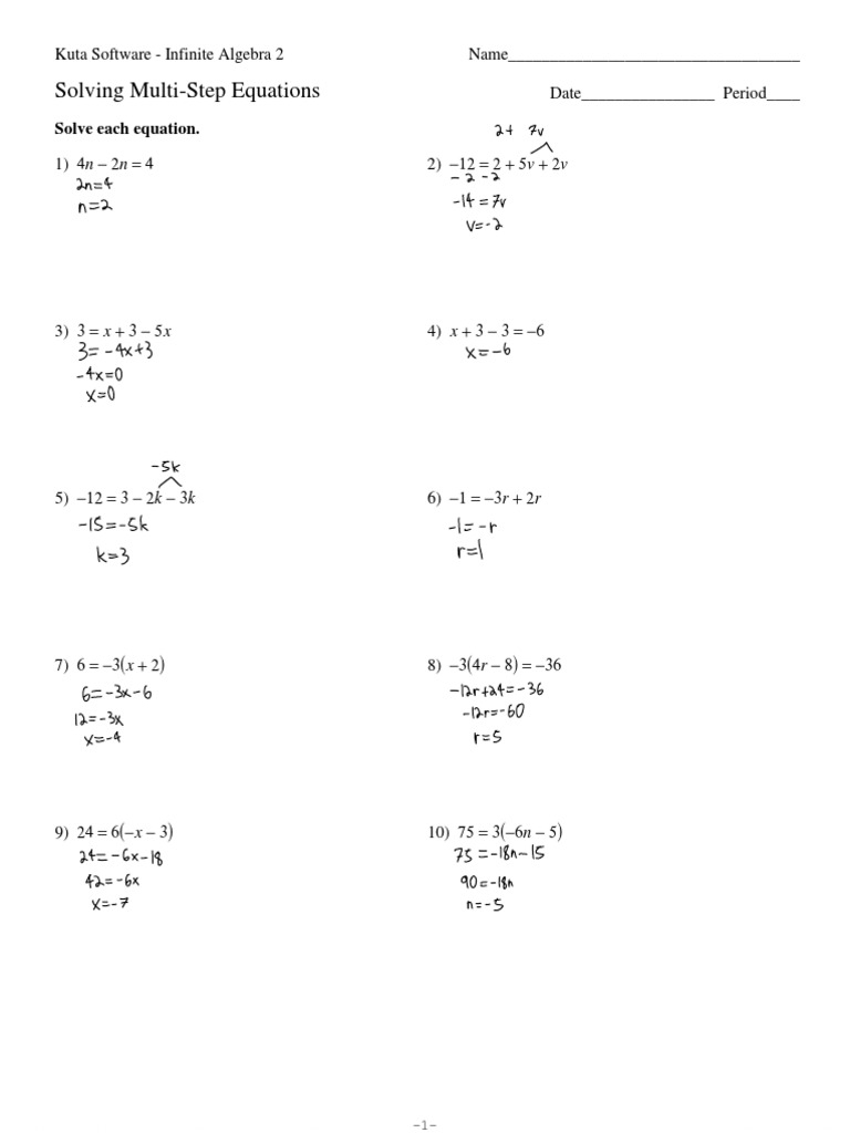 Solving Multi Step Equations PDF Algebra Applied Mathematics 