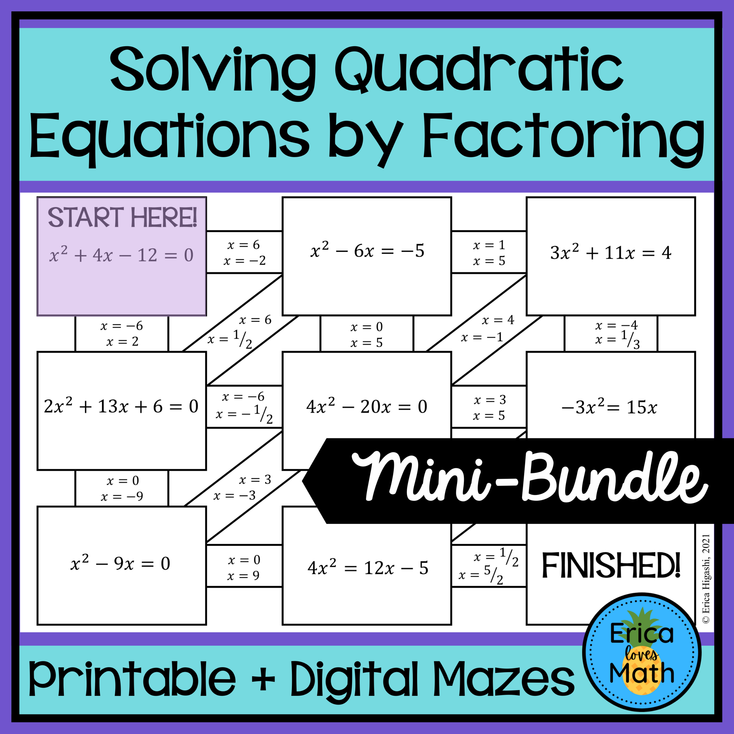 Solving Quadratic Equations By Factoring Activity Printable 