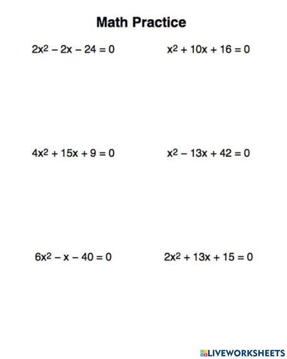 Solving Quadratic Equations By Factoring Worksheets Library